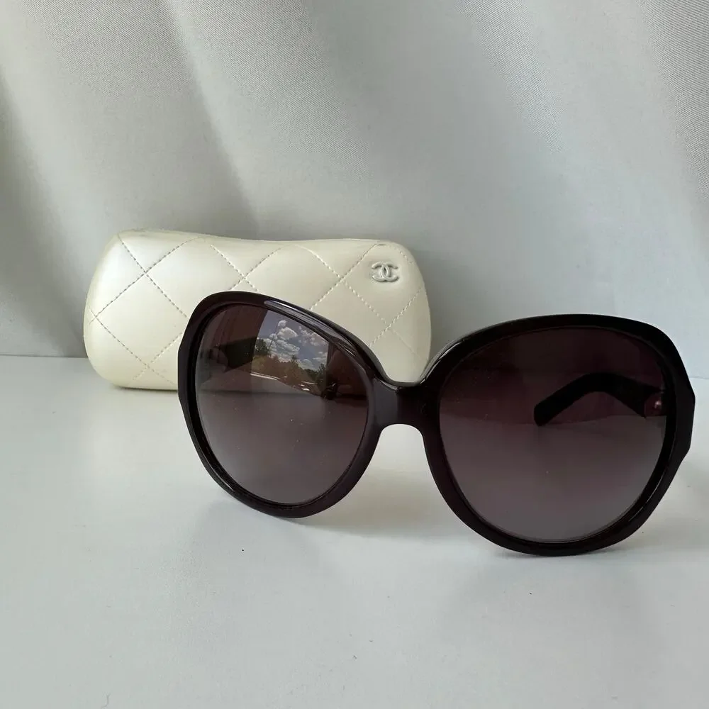 Chanel Collection Perle 5141-H Pearl Oversized Butterfly Sunglasses Brown w Case